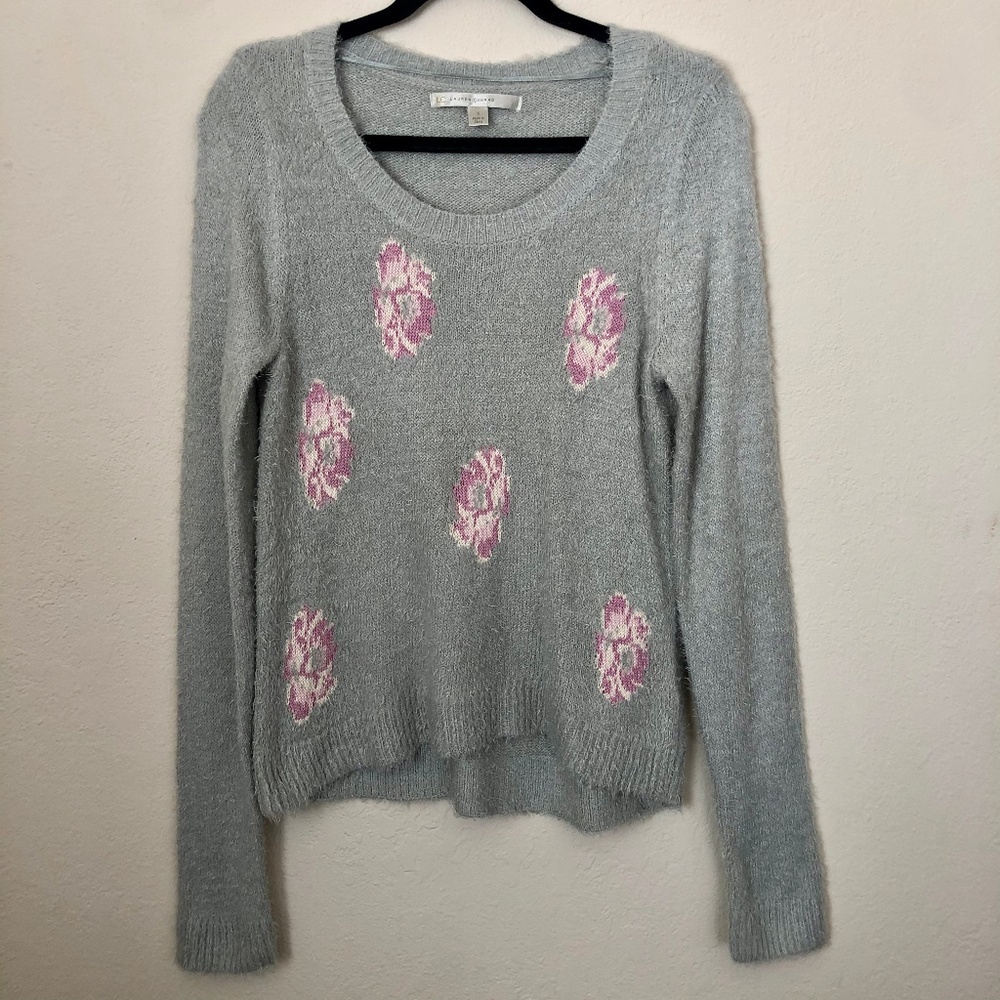 LC Lauren Conrad Blue & Pink Flower Sweater Small